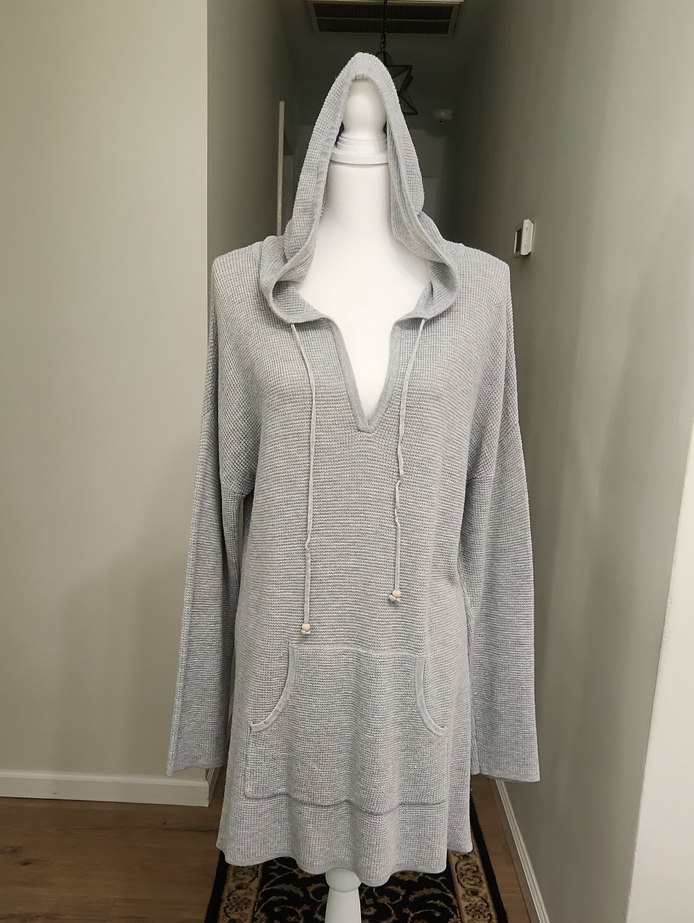 Soft Surroundings Naomi Waffle Knit Hoodie Sweater Tunic Gray XL